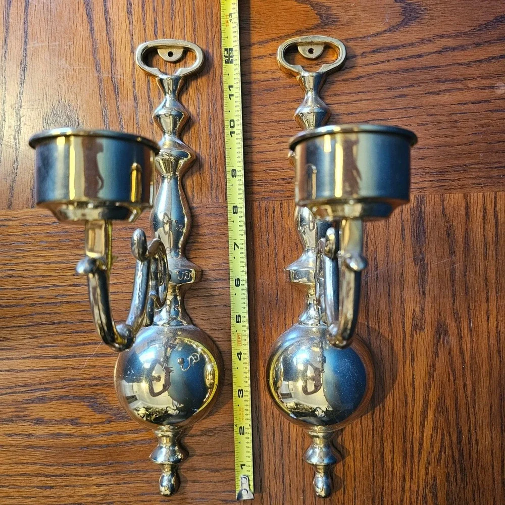 Ethan Allen Solid Brass Wall Sconces Pair Vintage Colonial Baluster Polished